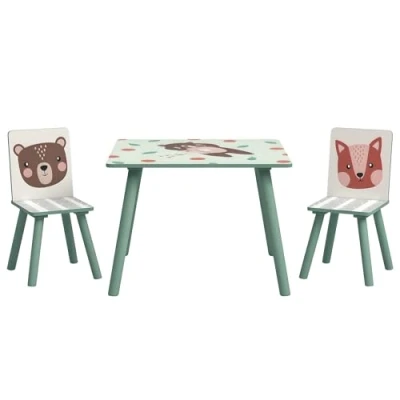 Image de ZONEKIZ Table et 2 chaises pour Enfants 3 8 Ans Ensemble pièces Motif Animaux Chambre à Coucher Salle de Jeux Pieds en Bois Massif Vert