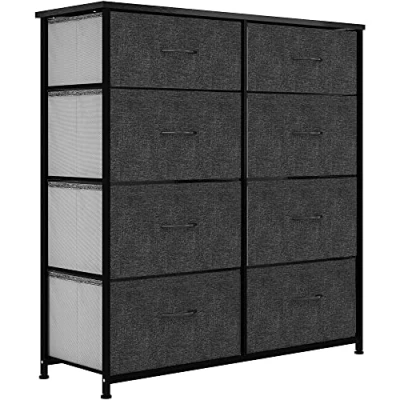 Image de YITAHOME Commode pour Chambre à Coucher, 8 Tiroirs en Tissu Meuble de Rangement avec Dessus Bois et Grand Espace Salon, d&#039;enfant, Gris Noir
