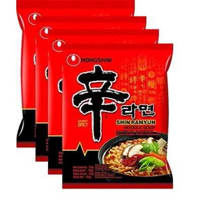 Image de Nongshim Shin Ramyun Lot de 4 nouilles instantanées épicées style coréen 120 g