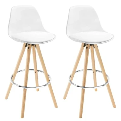 Image de WOLTU® Lot de 2 Tabouret Bar en Similicuir siège Cuisine avec Repose Pied,Blanc BH45ws
