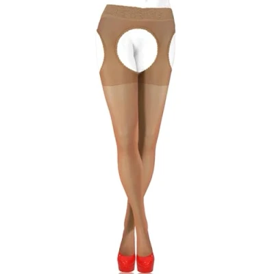 Image de sesto senso Collant Ouvert Femme Sexy 15 Den Bas Pour Porte Jarretelles Trou Entrejambe 2/S Beige foncé