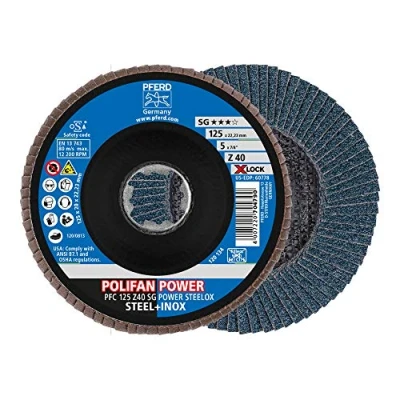 Image de PFERD Lot de 10 disques à lamelles Polifan Power 125 mm Z40 X Lock (22,23 mm) SG STEELOX 67784126 Pour une efficacité maximale grâce coupe agressive.