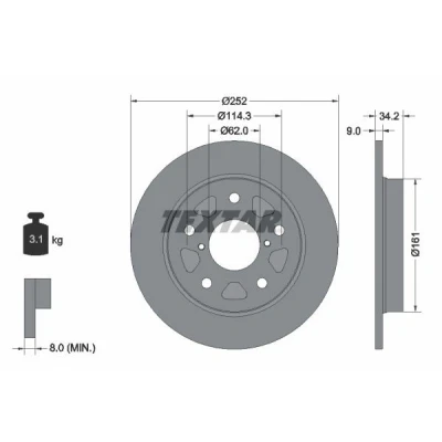 Image de TEXTAR 92305703 Disque de frein 252 9 05/07 114,3 plein revêtu sans boulon fix roue, moyeu roue SUZUKI: SWIFT 5