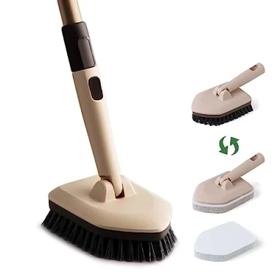 Image de Eyliden Brosse Nettoyage Salle de Bain, carrelage 2 en 1 avec Tête réglable à 180 degrés, Tampons Récurer Remplaçables et Brosse, pour salles Bains, baignoires