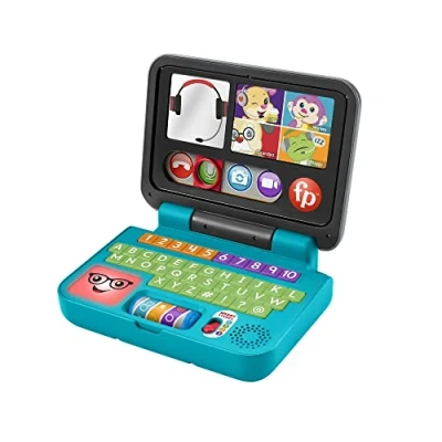 Image de Fisher Price Mon Premier Ordinateur Portable Rires &amp; Éveil, Jouet électronique, Contenu éducatif Éveil Progressif, pour bébé dès 6 Mois, Version: Italien, HHH03