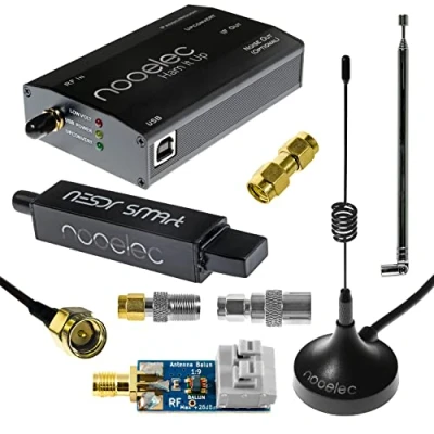 Image de NooElec NESDR Smart HF Bundle: Ensemble de Radio défini par Logiciel 100kHz 1.7GHz pour HF/UHF/VHF Comprenant RTL SDR, convertisseur élévateur Ham It Up, balun, adaptateurs et câbles