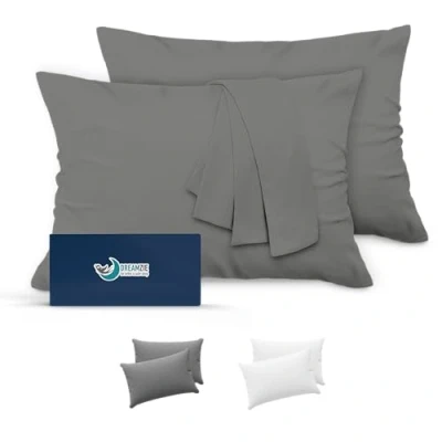 Image de Dreamzie Taie Oreiller 30x50 Lot de 2 en Microfibre Certifiée Oeko Tex Housse Coussin Douce Et Brossée, Toucher Peau Pêche Anthracite