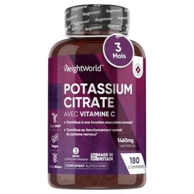 Image de Citrate de Potassium 1460mg Avec Vitamine C Par Portion 180 Comprimés Vegan 3 Mois Système Nerveux, Muscles, Métabolisme, Formation Collagène Kalium Acide L Ascorbique