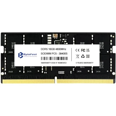 Image de ByteFest RAM DDR5 16 Go 4800 MHz PC5 38400 CL40 1.1 V SODIMM on Die ECC 262 Broches pour Ordinateur Portable/Notebook Modules de mémoire