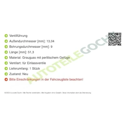Image de TRW Engine Component 81 85001 Guide de soupape Fonte grise avec structure perlitique