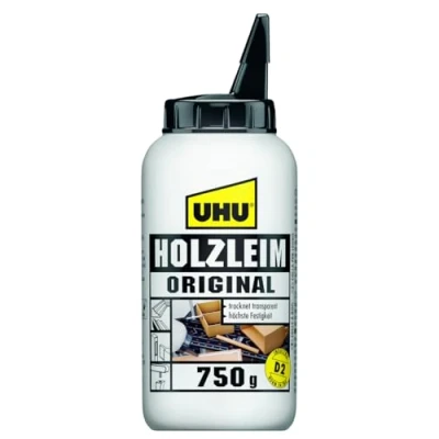 Image de UHU Colle à bois originale Plus forte que le bois, résistante l&#039;humidité, D2, sans solvants, embout de précision, transparente, biberon 750g