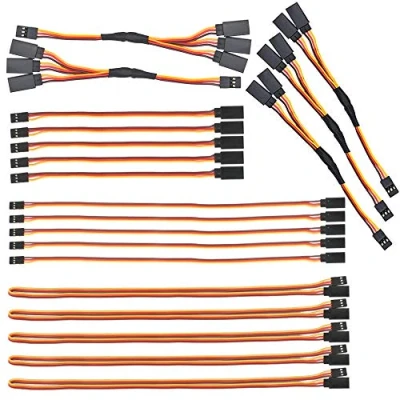 Image de GTIWUNG 20Pcs Servo Extension, 5 x 4 Cable D&#039;extension Servo, 6 Rallonge, 12 Câble JR Plug Futaba, 3 Y Harnais 1 à 2 câbles, câbles