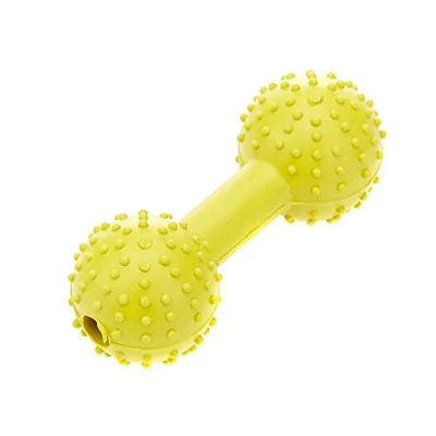 Image de Classic Pet Products Jouet en Forme d&#039;haltère Caoutchouc à Picots pour Chien Jaune 110 mm