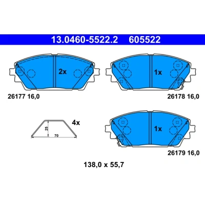 Image de ATE 13.0460 5522.2 Jeu de plaquettes frein avec indicateur d&#039;usure accessoires MAZDA: 3 3/5 portes