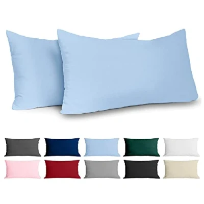 Image de Taie Oreiller 40x80 Coton Renforcé (Set de 2) Bleu Clair Tissage serré 57 Fils/cm² 40 x 80 cm Certifié Oeko Tex