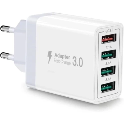 Image de Chargeur USB, Adaptateur de Charge USB à 4 Ports avec Rapide Smart QC 3.0 33W Multi Compatible iPhone 11/12/13/14/15/16/iPad/Samsung Galaxy S21/S22/23/S24