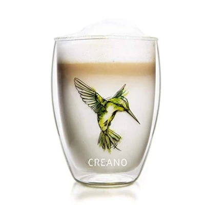 Image de Creano Verre Thermo Hummi, à Thé Double Paroi, Latte Macchiato, avec Impression d&#039;oiseau Colibri 250ml dans Une Boîte Vadeau, Vert