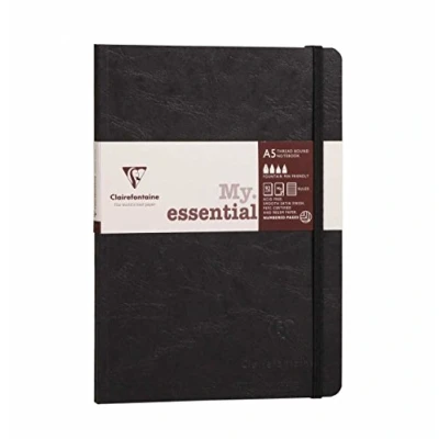 Image de Clairefontaine 793461C Collection Age Bag Un Carnet Élastiqué Cousu MyEssential Noir A5 14,8x21 cm 192 Pages Numérotées Lignées Papier Ivoire 90 g Couverture Carte Lustrée Grain Cuir