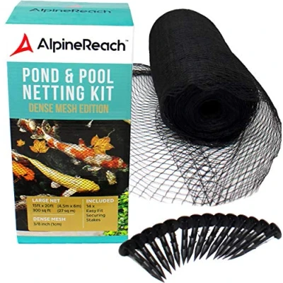 Image de AlpineReach 4,5m x 6m Filet pour Bassin à Koï Noir, Couverture en Mailles Fines Protège Les Poissons des Oiseaux, Chats, Prédateurs, UV Réutilisable, Piquets Inclus