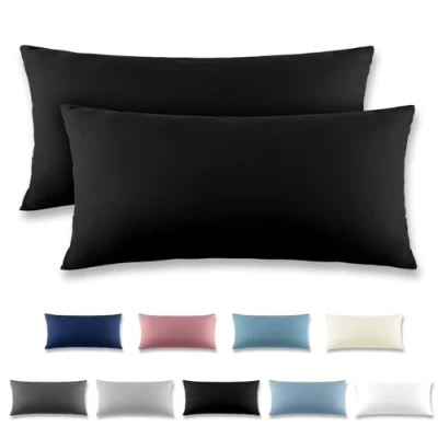 Image de REDKEY Taie Oreiller 40x80 Noir Lot de 2 Taies d&#039;Oreillers 40 x 80 Carré en Microfibre Brossée, Housse Coussin avec Fermeture Éclair