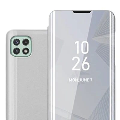 Image de cadorabo Coque Compatible avec Samsung Galaxy A22 5G en Agate Argent Housse Protection Miroir Clear View Pochette de Fonction Support à 360 Degrés