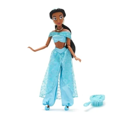 Image de Disney Store Official Poupée Classique Jasmine, Aladdin, 29 cm/11&quot;, Princesse entièrement articulée avec Tenue Royale et Mini Brosse à Cheveux, partir de 3 Ans