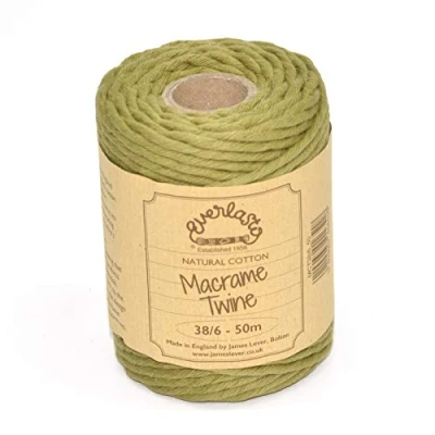 Image de Everlasto Bobine de 50 m Ficelle en Coton Doux pour macramé 38/6 (4 mm Environ) Vert Sauge