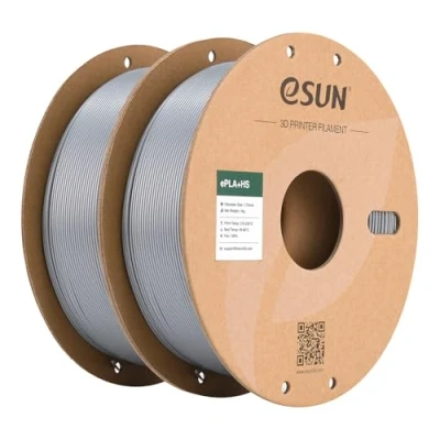Image de eSUN Filament PLA+ 1.75mm, 3D Imprimante Haute Vitesse Précision Dimensionnelle +/ 0.03mm, 1 KG par Bobine, 2 Bobines de PLA Plus Rapide pour Imprimantes,Argent
