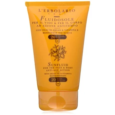 Image de L&#039;Erbolario Fluidosole, Crème Solaire Fluide Visage Et Corps À L&#039;Huile D&#039;Argan La Vitamine E, Effet Anti Âge, Résistante L&#039;Eau, Fps 20, Format : 125 Ml