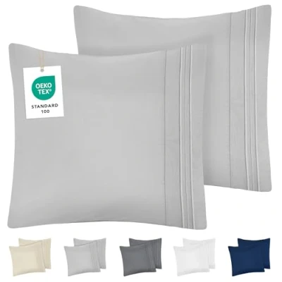 Image de Dreamzie Taie Oreiller 65x65 Lot de 2 en Microfibre Brossée Certifiée Oeko Tex Housse Coussin Douce avec Motifs Brodés Gris