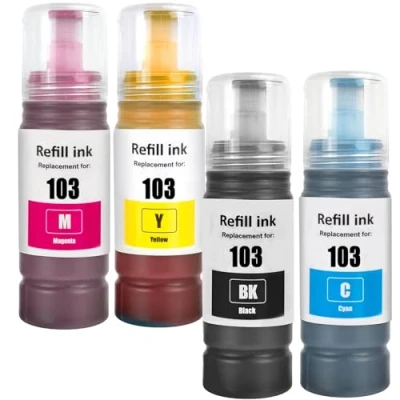 Image de LAIPENG 103 Encre Compatible avec Epson pour L1110 L1200 L1210 L1250 L3100 L3101 L3110 L3111 L3116 L3150 L3151 L3156 L3160 L3200 L3250 L3251 L3256 L3260 L3266 Imprimante 4 Multipack (BK/C/M/Y)