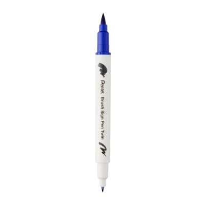 Image de Pentel SESW30C T103E Stylo pinceau double pointe en fibre avec deux pointes d&#039;écriture flexibles, encre à base d&#039;eau, bleu, 1 pièce