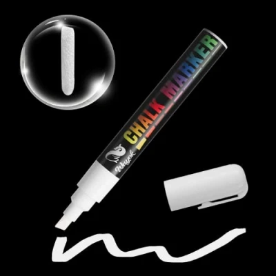 Image de WISYOK 1pcs Feutres Pour Tableau Blanc, Marqueur Essuyable à Sec et Humide, Stylos Craie Verre, Marquer Vitres, Double Pointe Tableaux Blancs 6mm Blanc