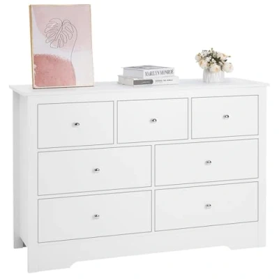 Image de VEVOR Commode 7 tiroirs bois avec système coulissant et anti basculement blanc