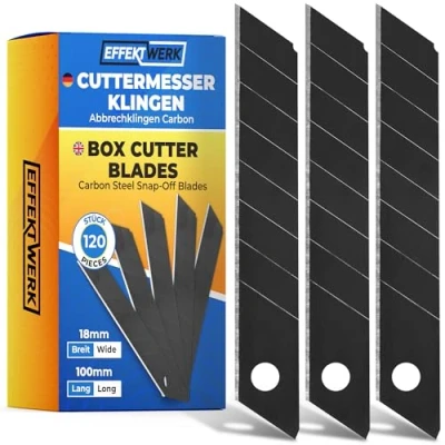 Image de Effektwerk Jeu de lames Cutter (noir, paquet 120), rechange pour couteaux utilitaires 18 mm, cassables en acier au carbone robuste