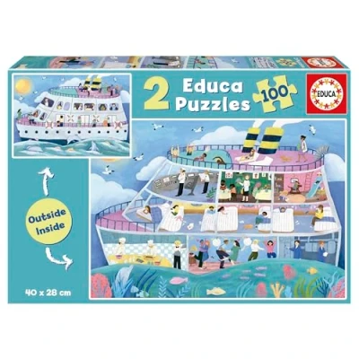Image de Educa Ensemble de 2 Puzzles pour Enfants avec 100 pièces Pleines détails l&#039;extérieur et l&#039;intérieur Bateau à l&#039;extérieur/à l&#039;intérieur. Mesure: 40 x 28 cm. Recommandé 6 Ans (19958)
