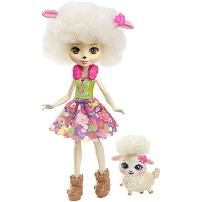 Image de Enchantimals Mini poupée Lorna Brebis et Figurine Animale Flag, aux cheveux blancs bouclés avec jupe à motifs en tissu, jouet enfant, FNH25