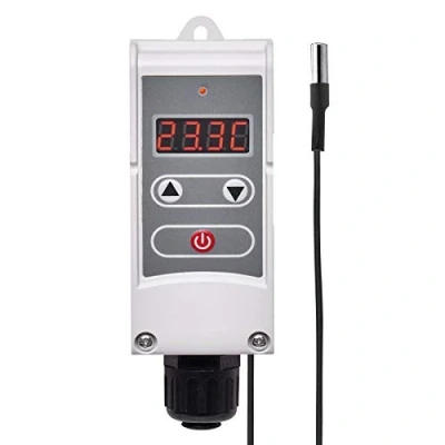 Image de EMOS P5684 Thermostat d&#039;installation avec capteur à Distance, sensibilité de Commutation réglable et écran numérique/Thermostat tuyauterie Plage réglage 5 C 90 C, 45 x 130 mm