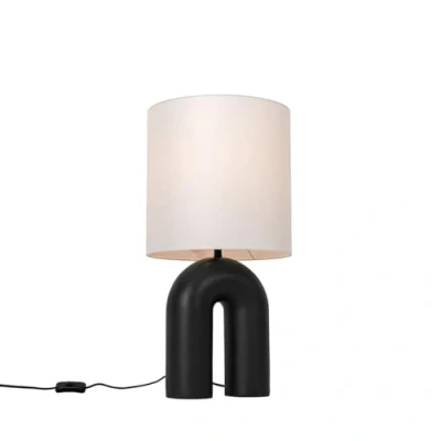 Image de Qazqa lotti Lampe de table 1 lumière Ø 30 cm Noir Design, Moderne éclairage intérieur Salon I Chambre Cuisine Salle à manger