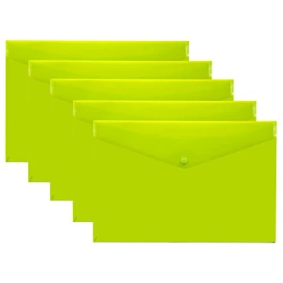 Image de eco Eco075GREEN Lot de 5 pochettes transparentes avec bouton pression Format A5 50% recyclé Vert