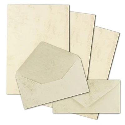 Image de 50x sets de papier à lettres A4 avec enveloppes DL fermeture: gommée couleur: chamois marbrée (crème) mat FarbenFroh by GUSTAV NEUSER