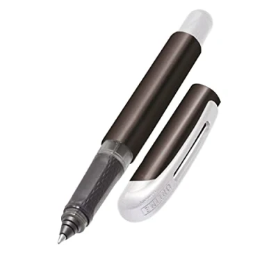 Image de Online stylo roller ergonomique Metallic Noir │ pour l&#039;école et le lycée poignée souple gauchers, droitiers cartouches d&#039;encre standard, rechargeables, couleur bleue stylos étudiants