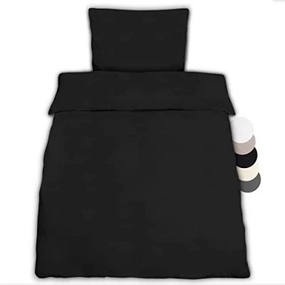 Image de Beautissu Julie Set de Parure lit en Coton 155x220 cm Ensemble Literie avec Une Housse Couette Un taie d’Oreiller 80x80 pour Toute l’année Housses Noir