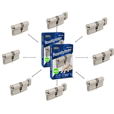 Image de GERCAR Pro 8x cylindre serrure/barillet de porte profilé ou à bouton MIX 60/70/80/90 mm combinaison libre cylindres tailles différentes avec la même clé 40 clés système OKS