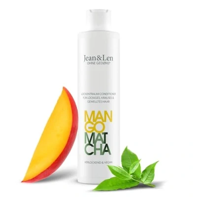 Image de Jean &amp; Len Lockentraum Après Shampooing Mangue et Matcha, pour les Cheveux Rebelles Crépus, Réduit Fourches, Boucles Ondulations Naturelles, sans Parabènes ni Silicones, Vegan, 300 ml