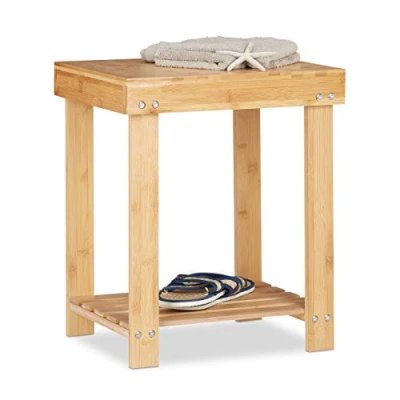 Image de Relaxdays 10021845 Tabouret Bas Bambou Surface Dépôt, Aspect Naturel, Résistant à l’Humidité, Stable, 50,5 x 41,5 32 cm, Nature, HLP