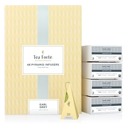 Image de Tea Forte BOÎTE de DÉGUSTATION Earl Grey par Forté, 48 infuseurs à thé noir en forme pyramide, faits main Sachets infuser