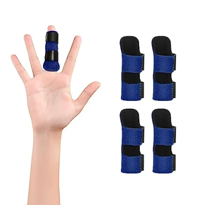 Image de supregear Attelles de Doigt, Lot 4 Doigt Réglables et Réutilisables avec Barre en Aluminium Amovible pour Index/Moyen/Anneau/Auriculaire, Bleu