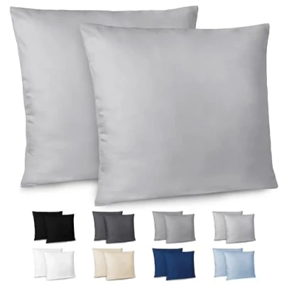 Image de Dreamzie Taie Oreiller 80x80 cm Lot de 2 Housse d&#039;oreiller en Microfibre avec Une Fermeture Eclair Certifiée Oeko Tex Coussin Gris
