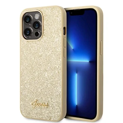 Image de Guess Glitter Flakes Compatible avec iPhone 14 Pro Max étui Or